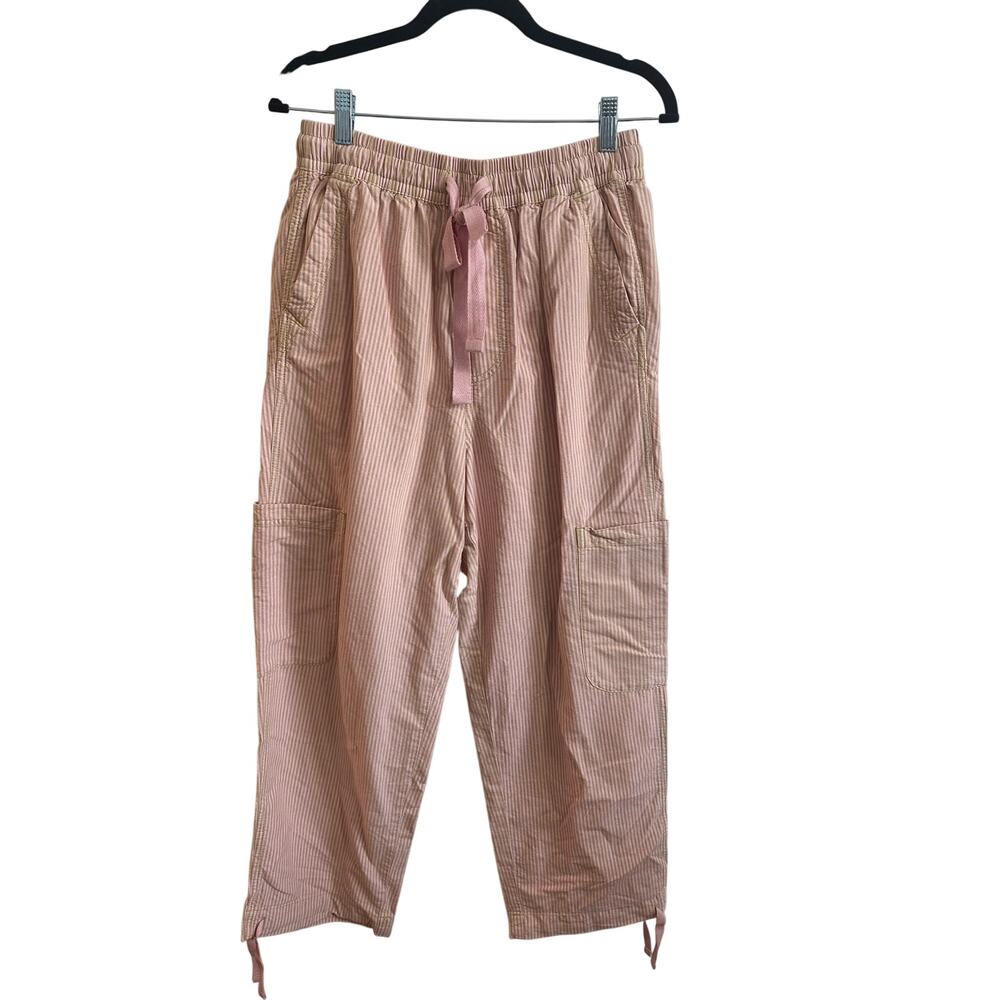 Urban Outfitters 100% Cotton Pink & Tan Striped Pull On Pants Wide Leg Sz M